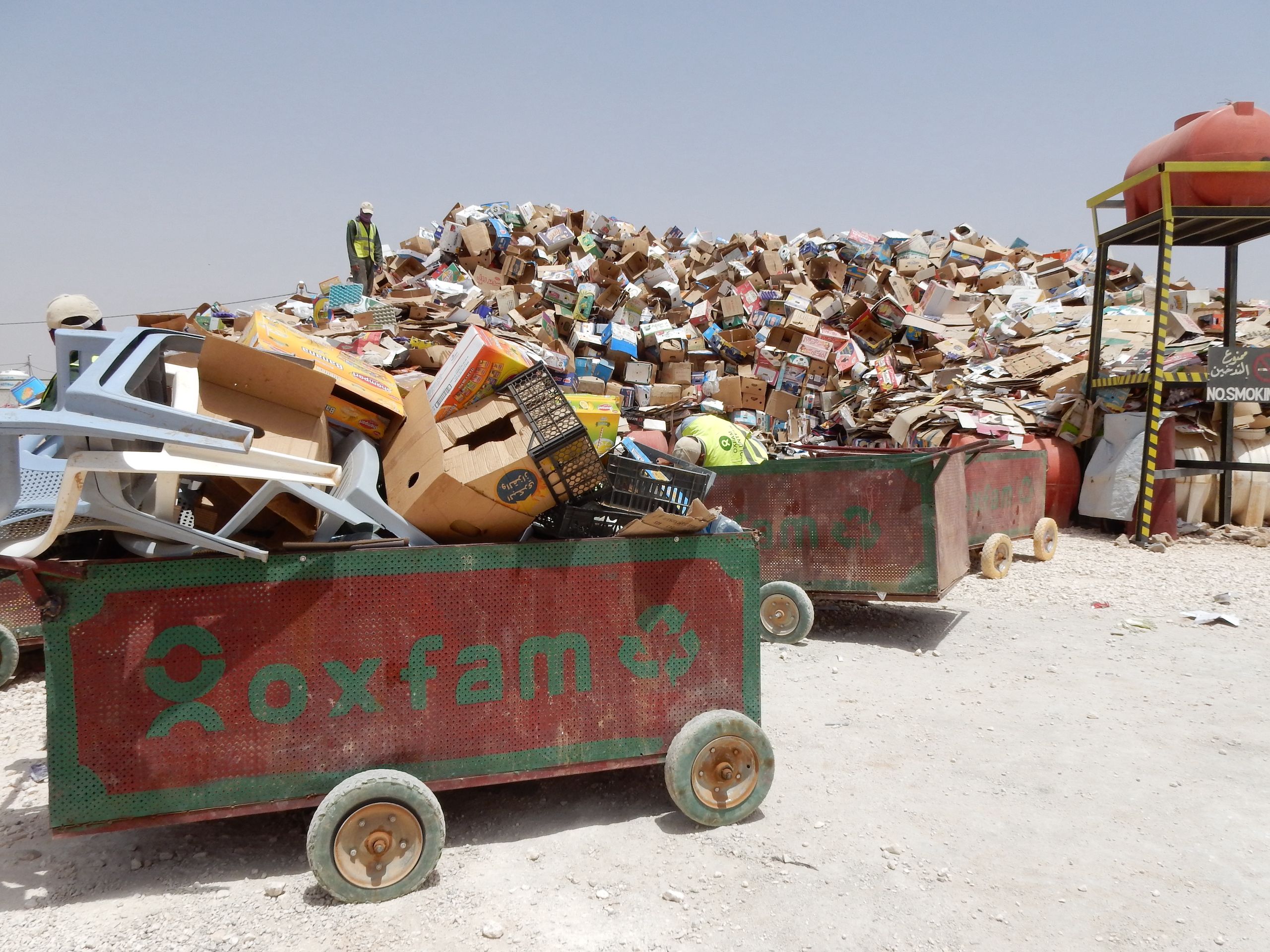 Participants in Oxfam's recycling project are seen in Za'atari refugee camp.
