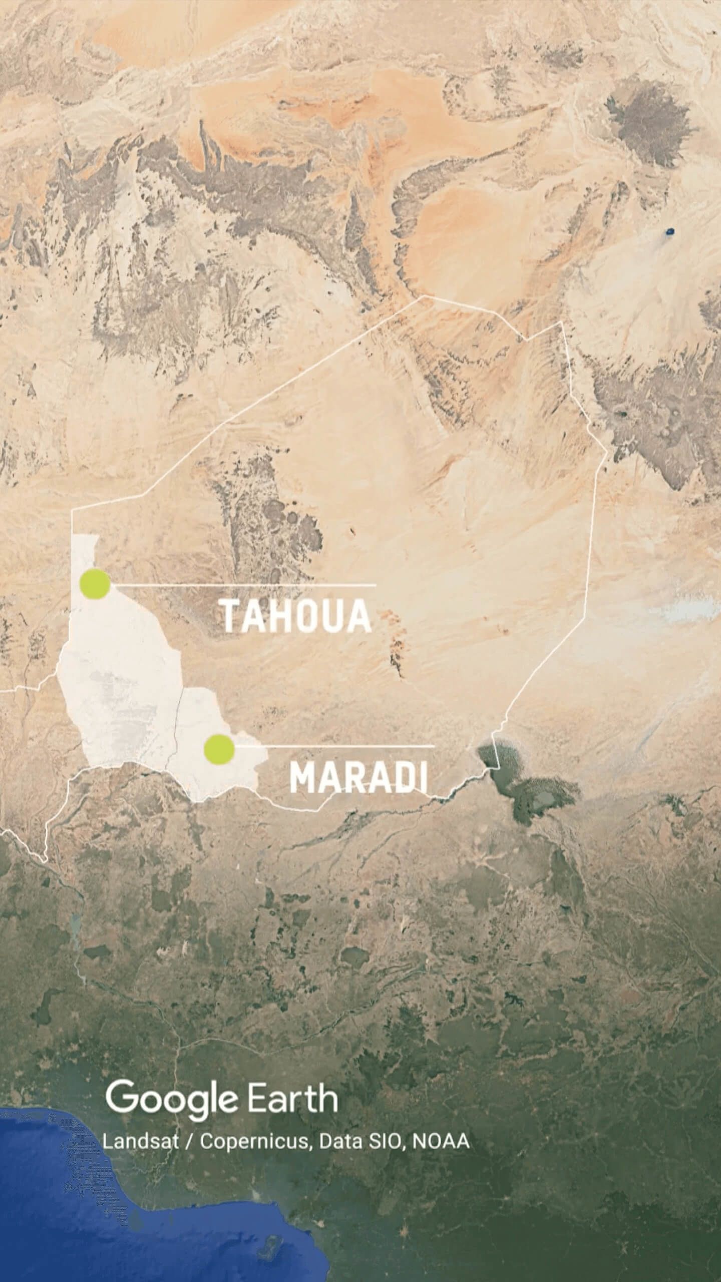 Map of Niger, showing regions of Tahoua and Maradi