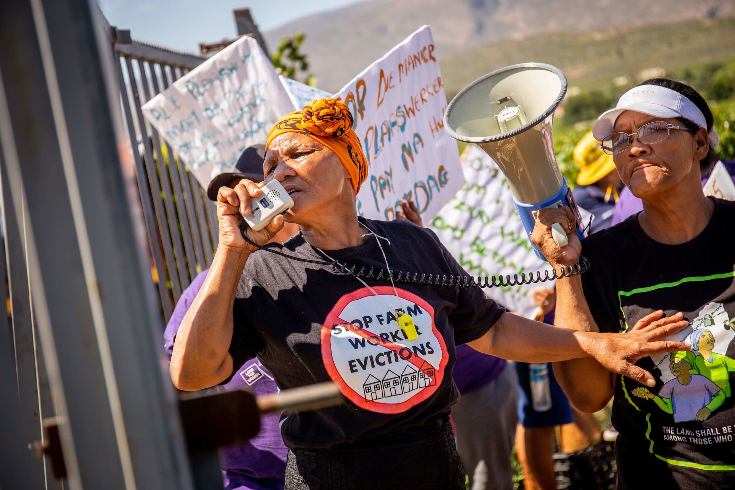 Community activists with megaphone